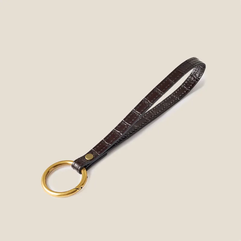 Wristlet Lanyard - Leather Chocolate Croco sold by Parker Thatch