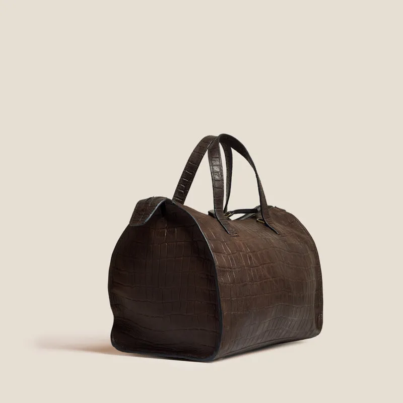 Zoe Satchel - "Broken-In" Leather Croc Chocolate sold by Parker Thatch product image thumbnail 2