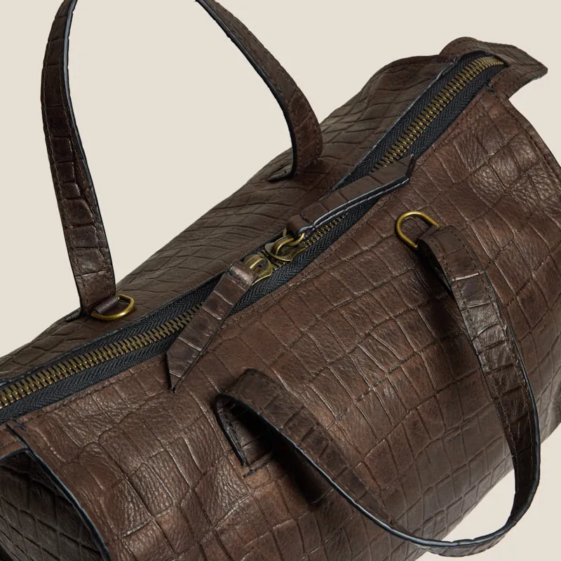 Zoe Satchel - "Broken-In" Leather Croc Chocolate sold by Parker Thatch product image thumbnail 4
