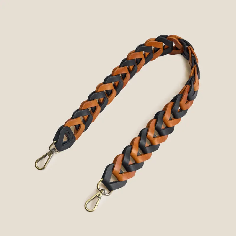 Leather Link Shoulder Strap - Cognac & Black sold by Parker Thatch