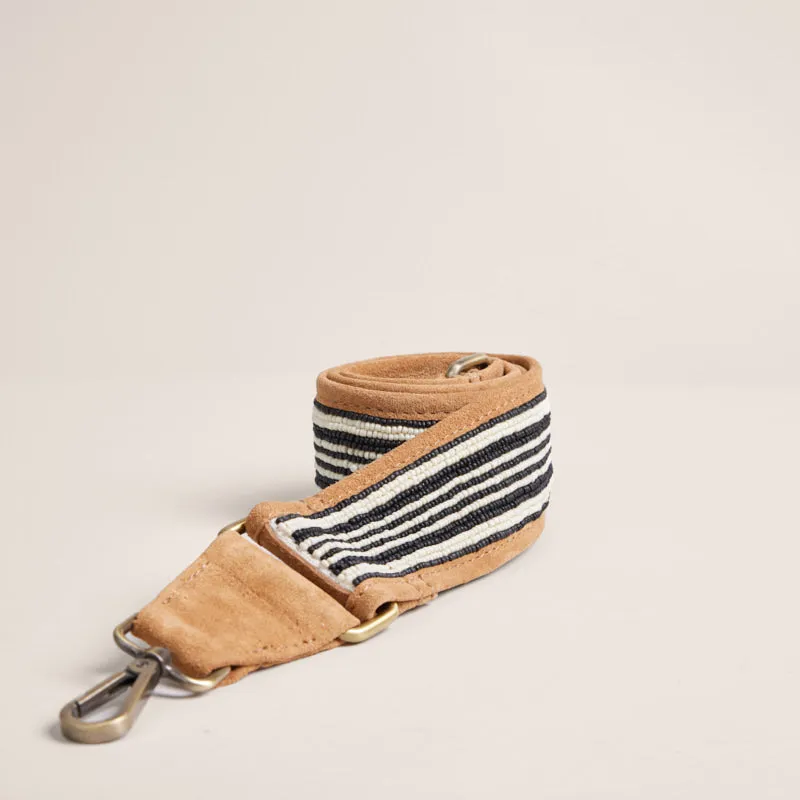 Beaded and Suede Crossbody Strap - Black & White Stripe sold by Parker Thatch