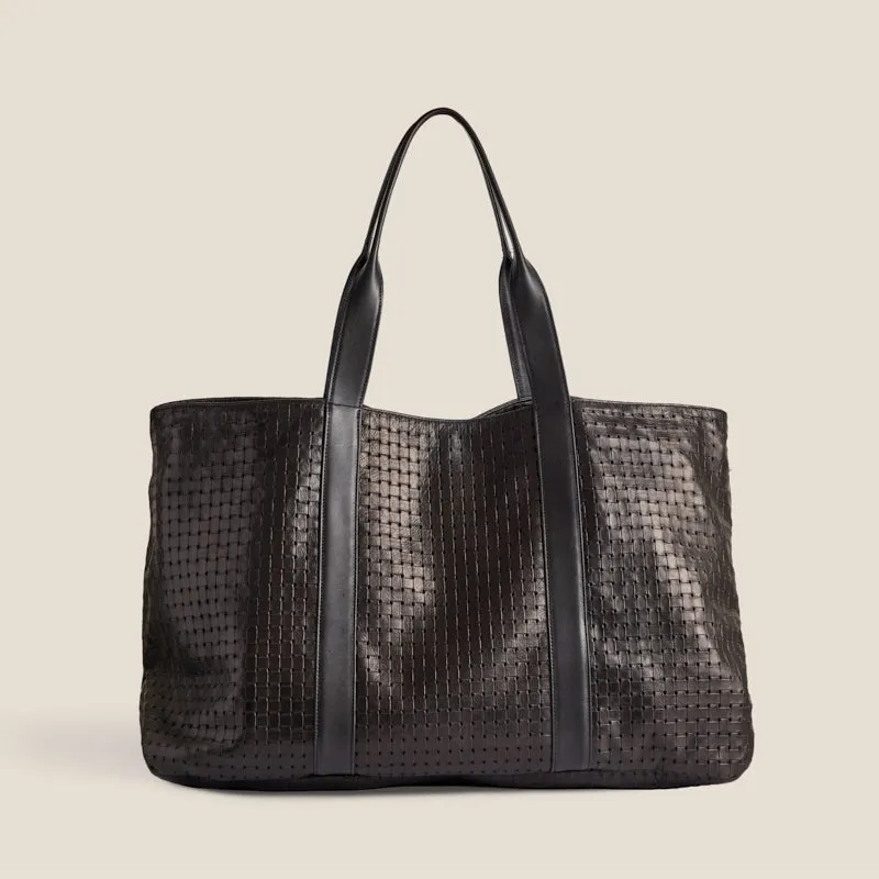 GIANT Tote - Leather Black Large Basketweave made by Parker Thatch