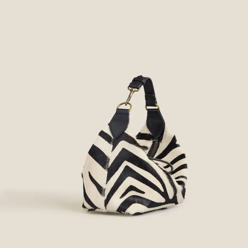 Small Maurice Hobo w/ Convertible Handle - Black & Cream Zebra sold by Parker Thatch product image thumbnail 3