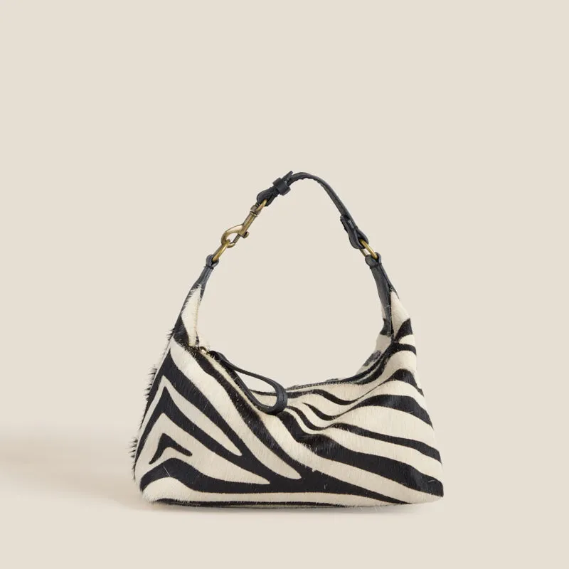Small Maurice Hobo w/ Convertible Handle - Black & Cream Zebra made by Parker Thatch