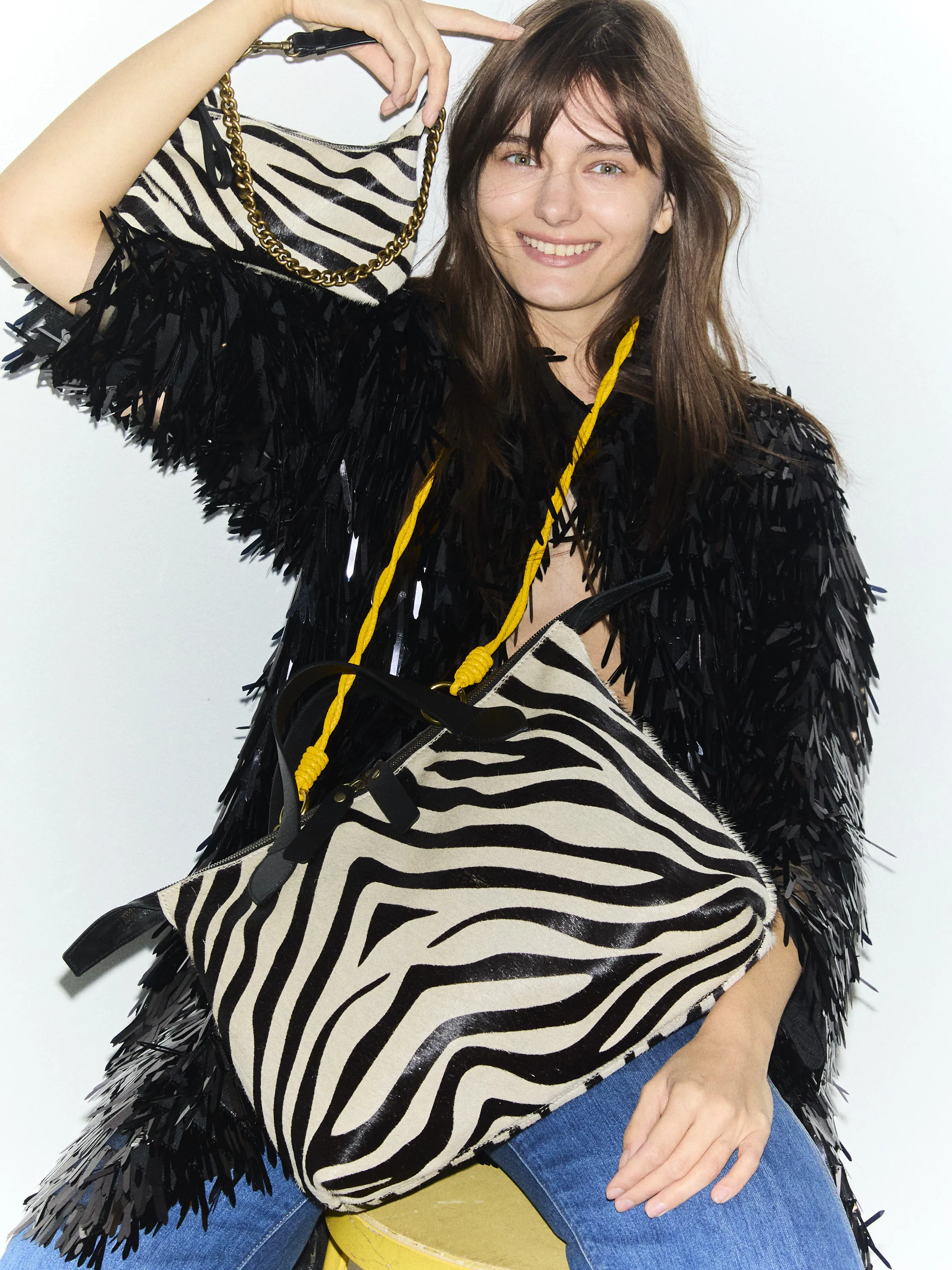 Small Maurice Hobo w/ Convertible Handle - Black & Cream Zebra sold by Parker Thatch product image thumbnail 5