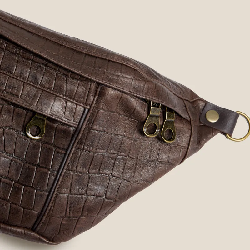 Cross Your Heart Sling - "Broken-In" Leather Croc Chocolate sold by Parker Thatch product image thumbnail 4