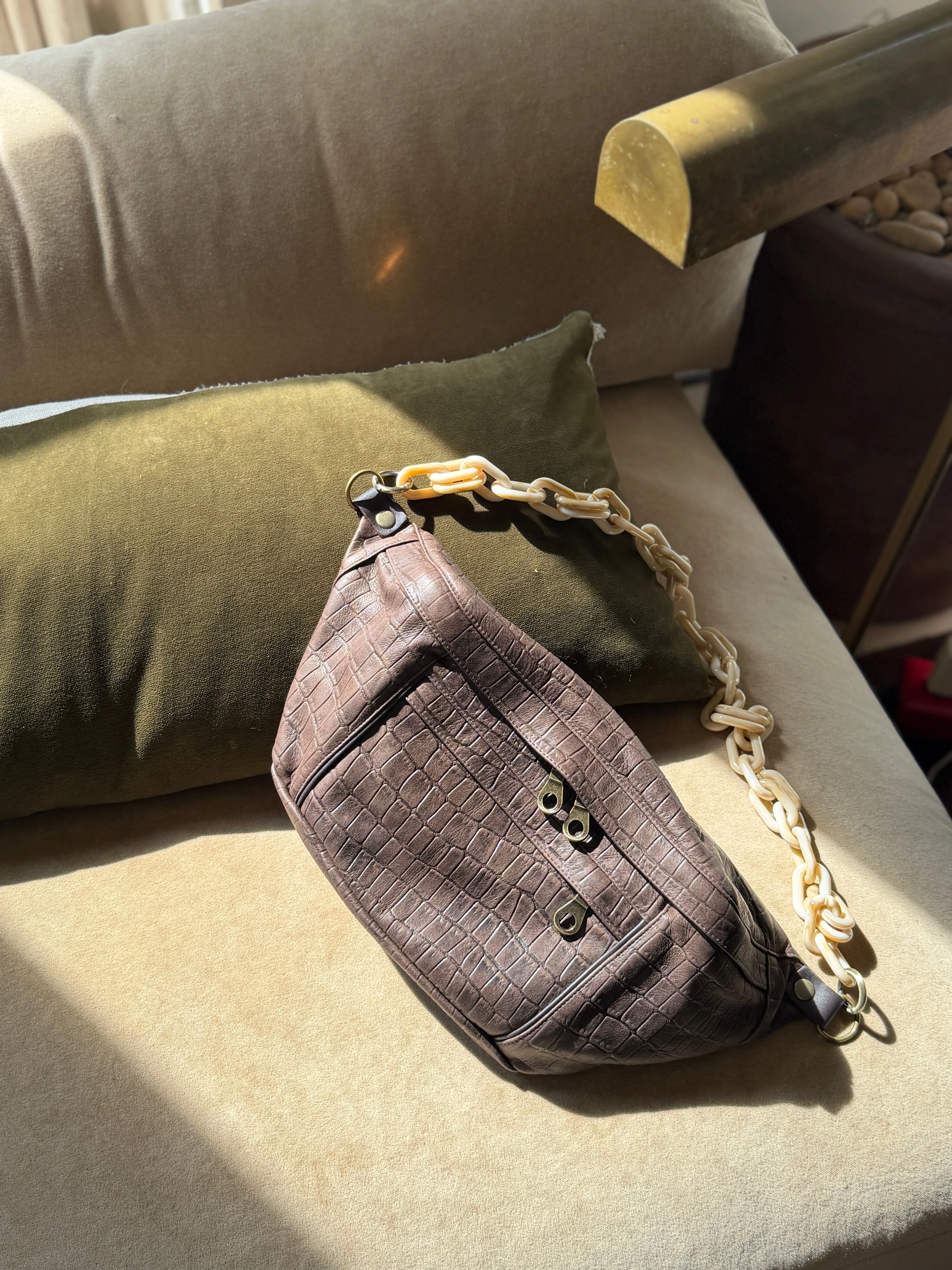 Cross Your Heart Sling - "Broken-In" Leather Croc Chocolate sold by Parker Thatch product image thumbnail 3