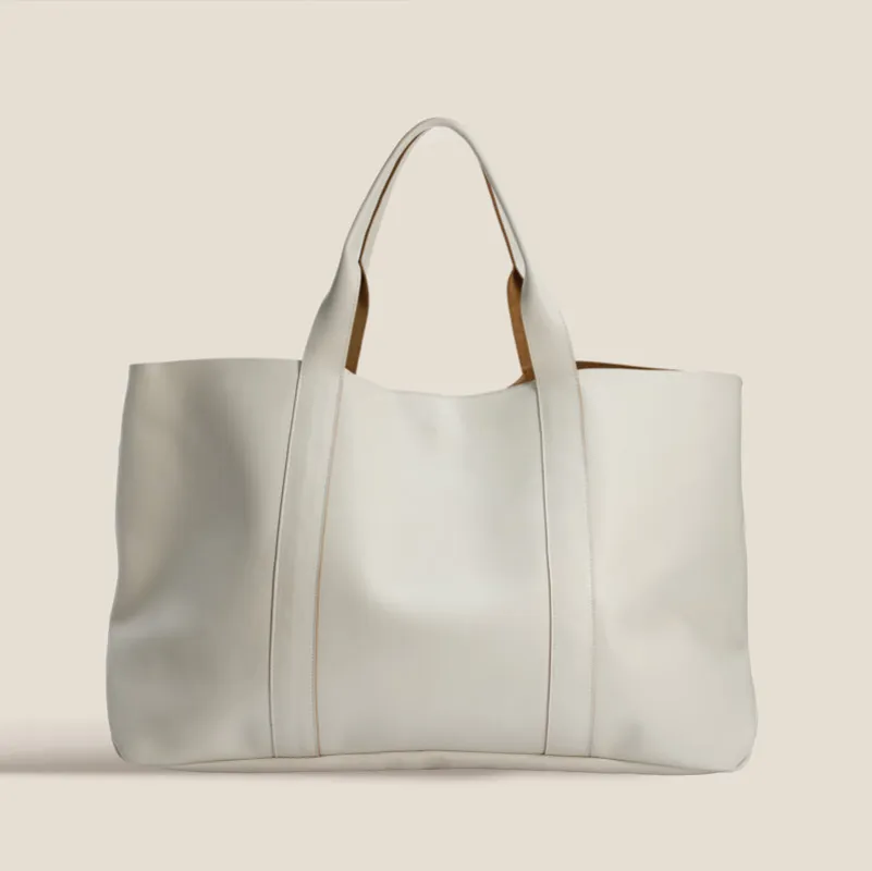 GIANT Tote - Double-Faced Leather Alabaster & Tan made by Parker Thatch