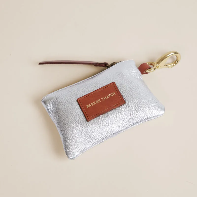 Zip Top Pouch with Keyring - Leather Silver sold by Parker Thatch product image thumbnail 2
