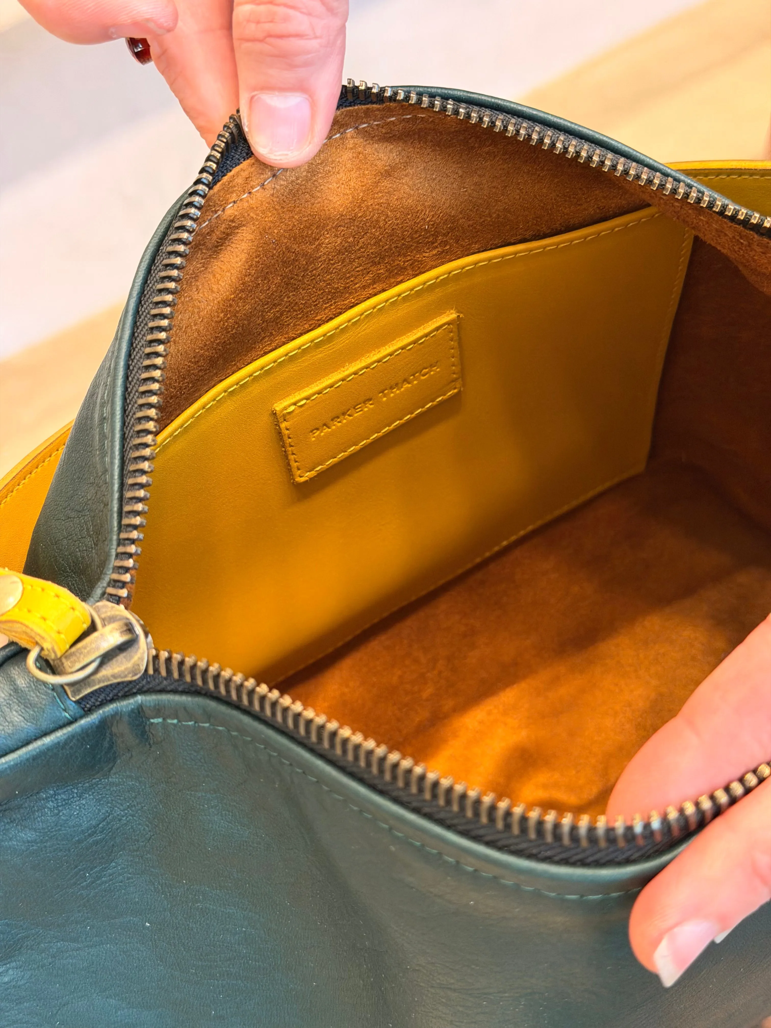 One-of-a-Kind - Daily Bag Leather Forest Green with Yellow sold by Parker Thatch product image thumbnail 2