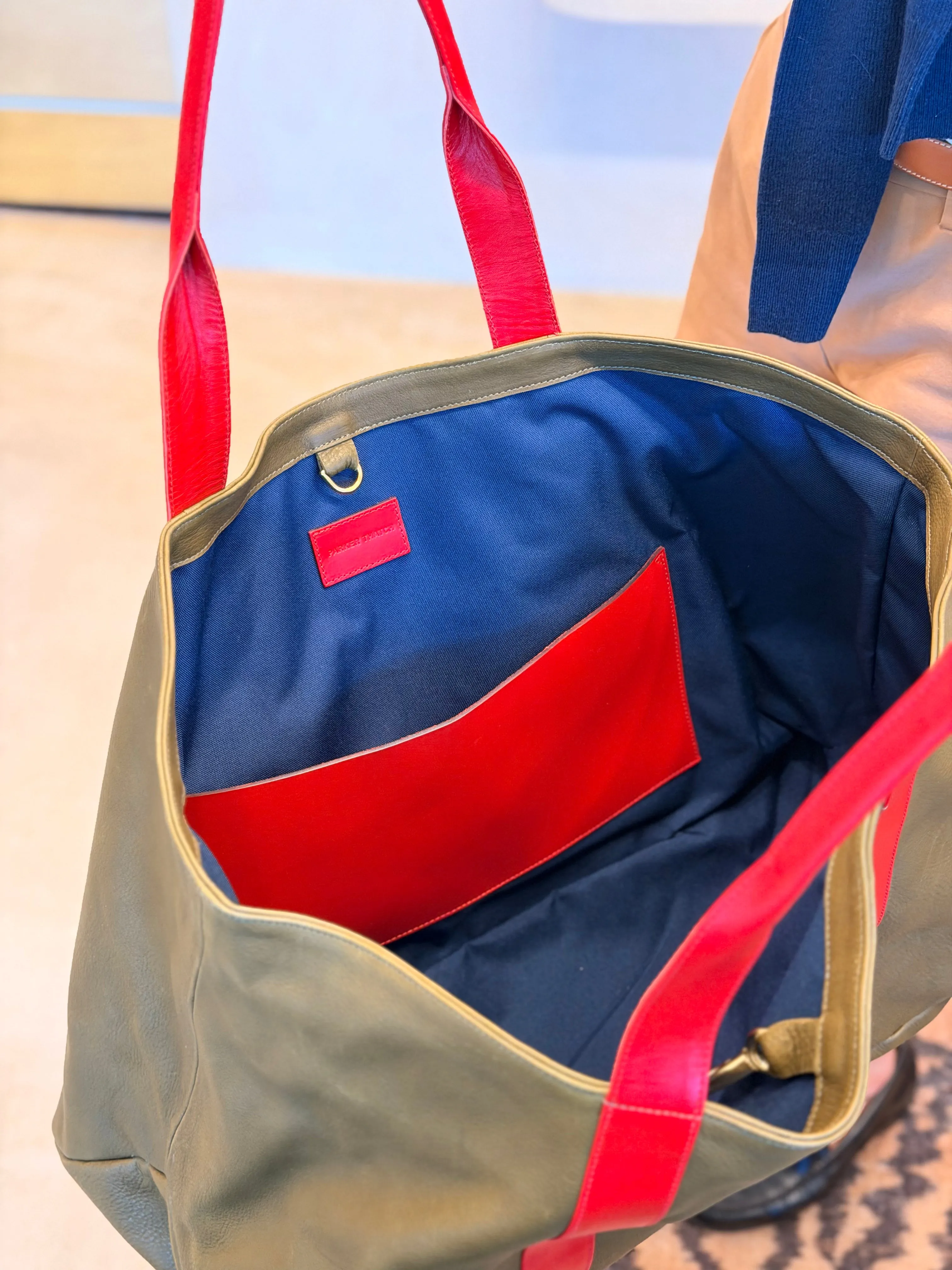 One-of-a-Kind - GIANT Tote Leather Olive with Red sold by Parker Thatch product image thumbnail 2