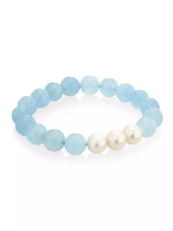 Aquamarine Beaded Bracelet with Baroque Pearls sold by The Jewelry Edit