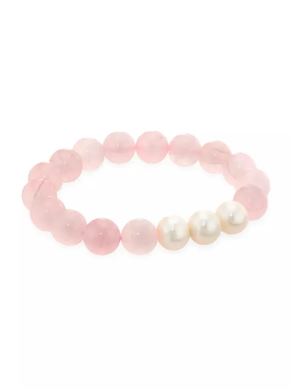 Rose Quartz Beaded Bracelet with Baroque Pearls sold by The Jewelry Edit
