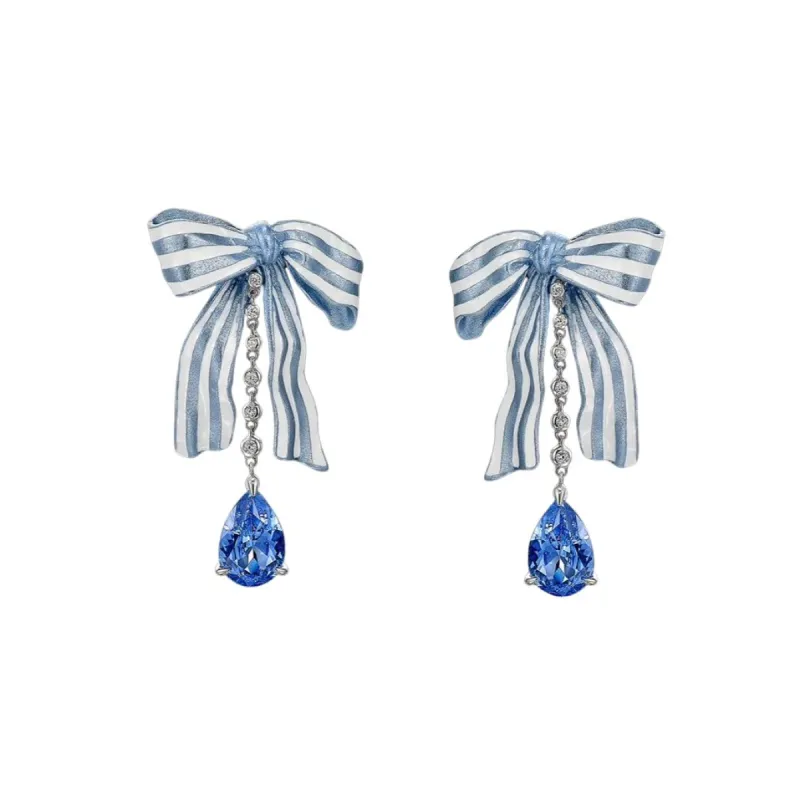 Aqua Bardot Bow Earrings sold by The Jewelry Edit