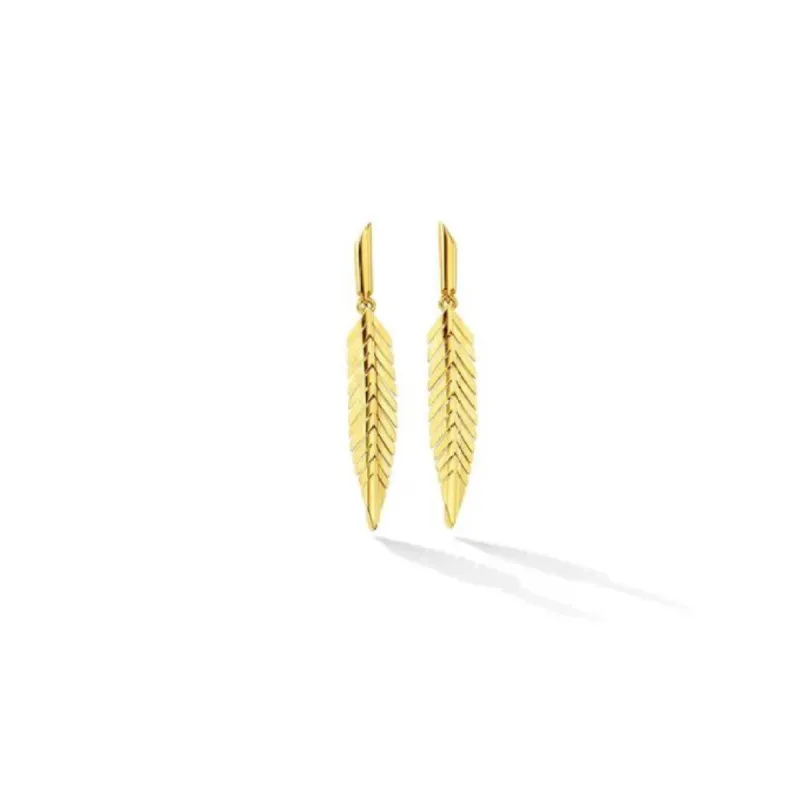 Small Yellow Gold Feather Earrings sold by The Jewelry Edit