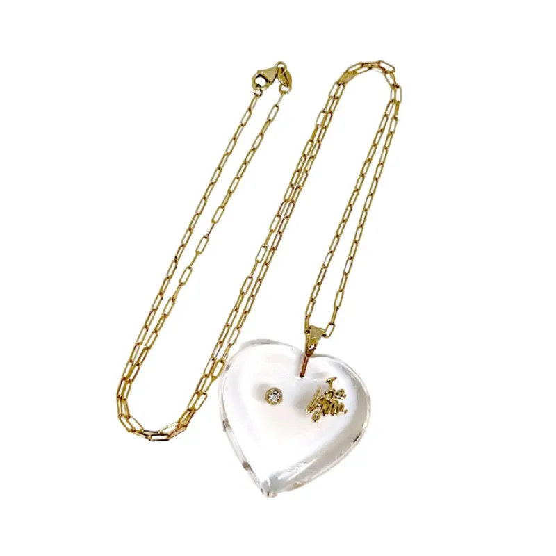 I Love Me Rock Crystal Heart Necklace sold by The Jewelry Edit