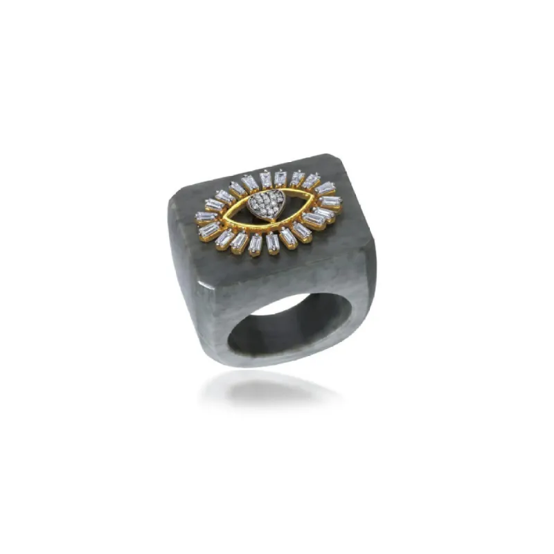 Grey Stone Big Lovely Eye Baguette Ring made by The Jewelry Edit