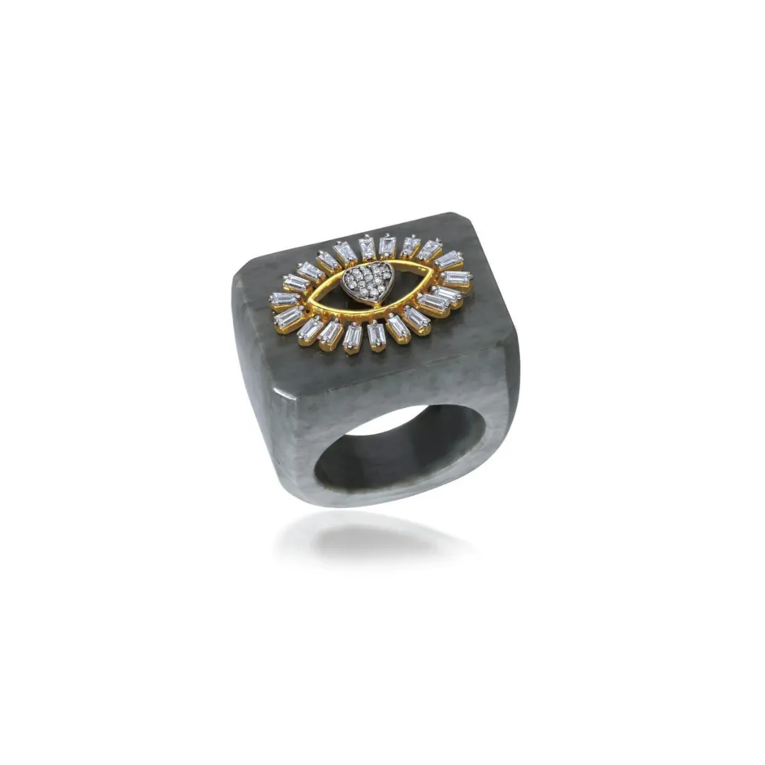 Grey Stone Big Lovely Eye Baguette Ring sold by The Jewelry Edit