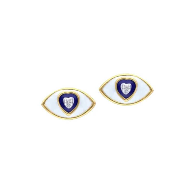 Navy Blue Enamel Eye Mini Earrings sold by The Jewelry Edit