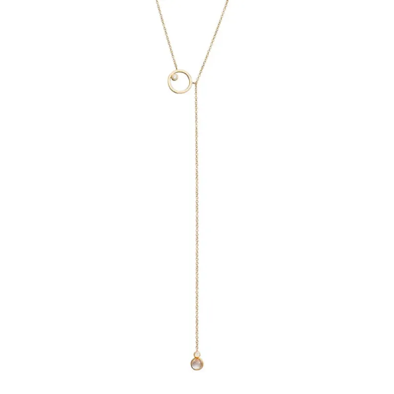 Diamond & moonstone lariat necklace sold by The Jewelry Edit