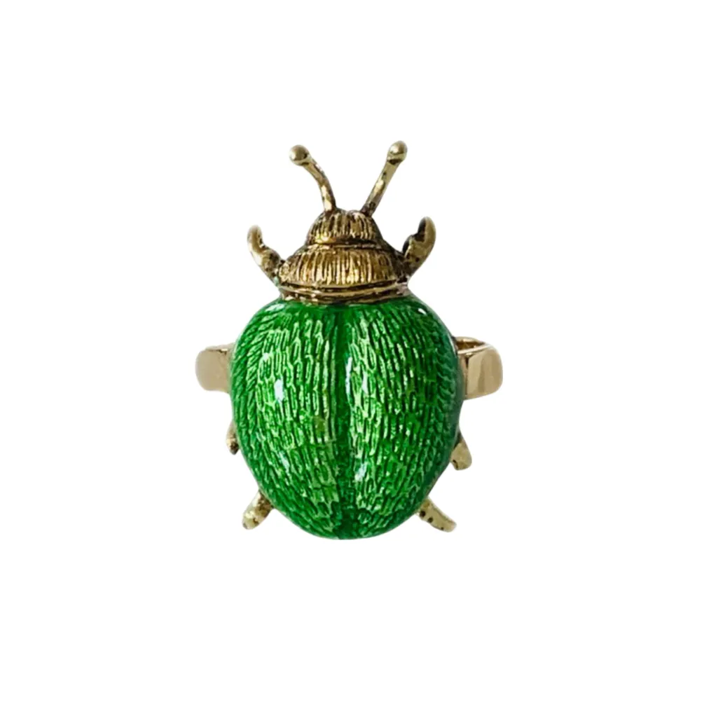 Green Enamel Ladybug Ring sold by The Jewelry Edit