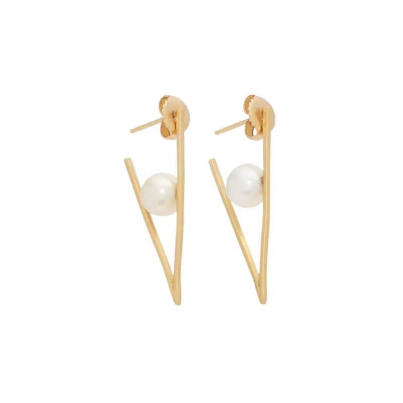 TRIANGLE PEARL HOOP EARRINGS SMALL sold by The Jewelry Edit