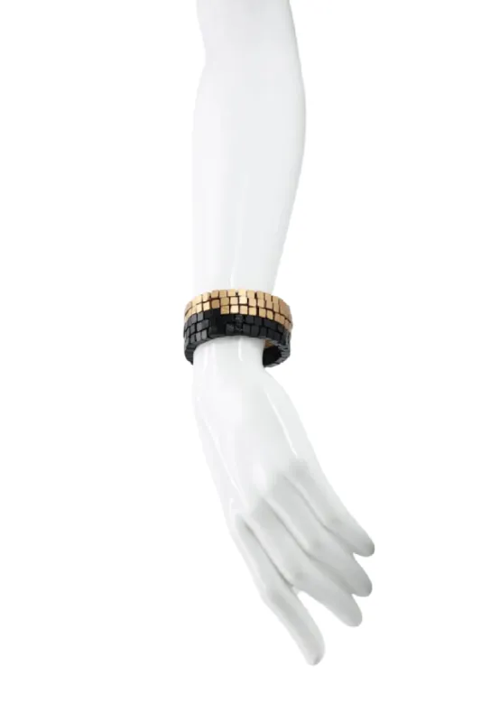 Pashmina Wooden Beads Snake Bracelet Gold/Black sold by The Jewelry Edit