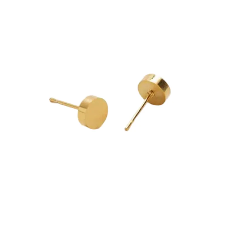 Gold Round Flat Stud Earrings sold by The Jewelry Edit