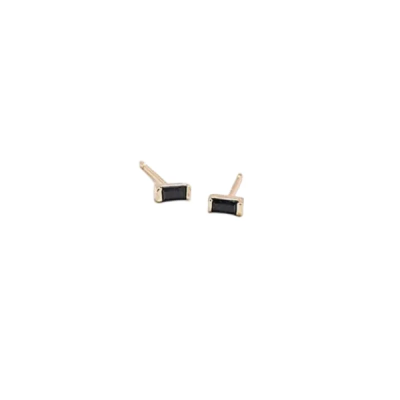 Mini Black Baguette Gold Studs sold by The Jewelry Edit