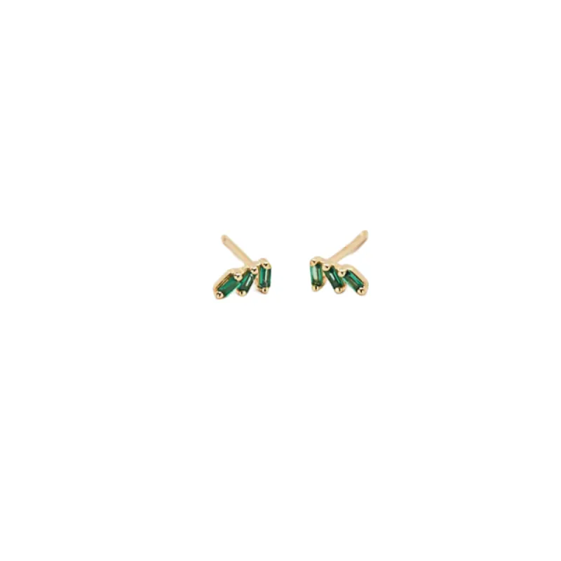 Green Triple Baguette Gold Studs sold by The Jewelry Edit