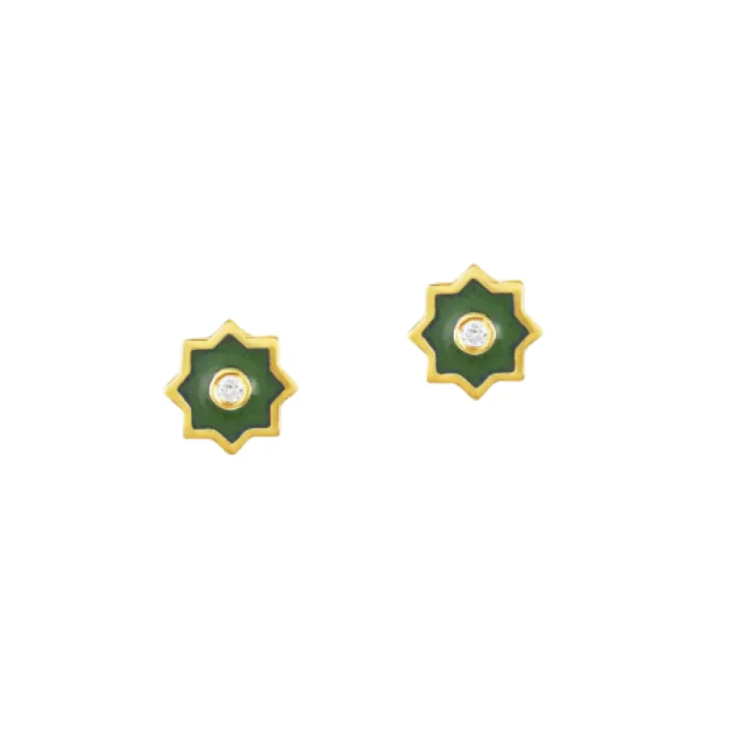 Diwali Mini Star Earrings Green sold by The Jewelry Edit