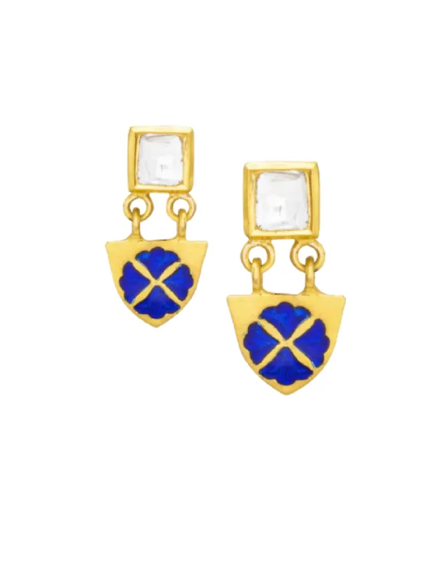 Diwali Drop Blue Enamel and Diamond Earrings sold by The Jewelry Edit