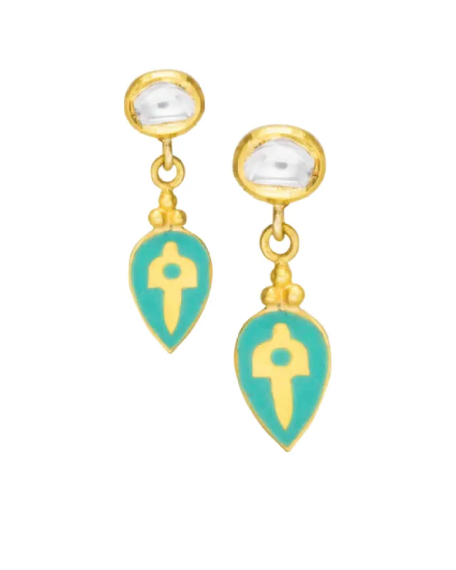 Diwali Drop Green Enamel and Diamond Earrings sold by The Jewelry Edit