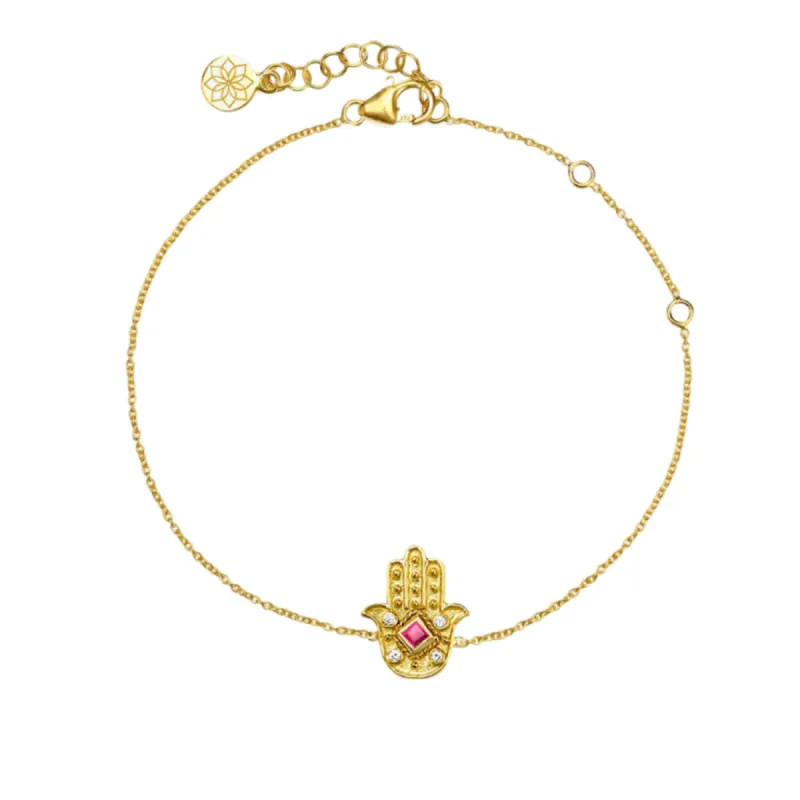 Pink Ruby and Diamond Mystical Hamsa Bracelet sold by The Jewelry Edit