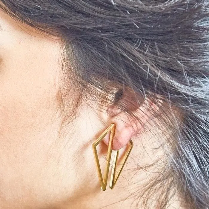 Double Sided Gold Geometric Triangle Earrings sold by The Jewelry Edit product image thumbnail 2