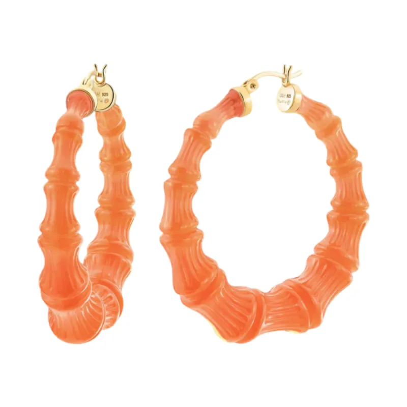 Bamboo Hoop Earrings Living Coral sold by The Jewelry Edit