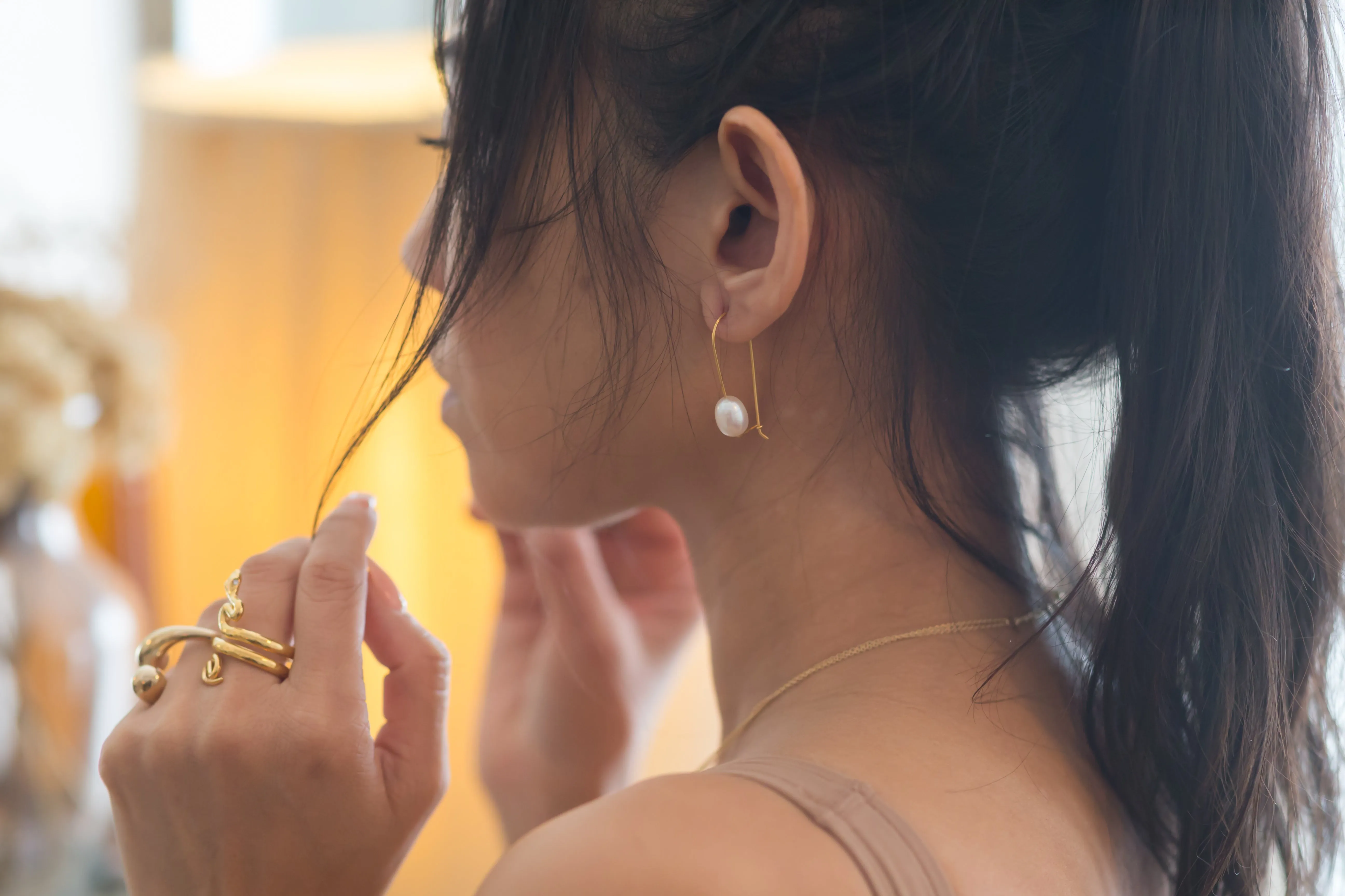 Pearl Gold Wire Earrings sold by The Jewelry Edit product image thumbnail 2