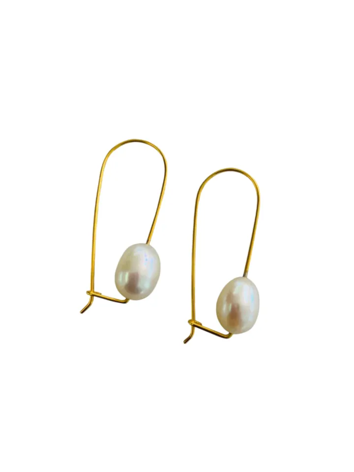 Pearl Gold Wire Earrings sold by The Jewelry Edit