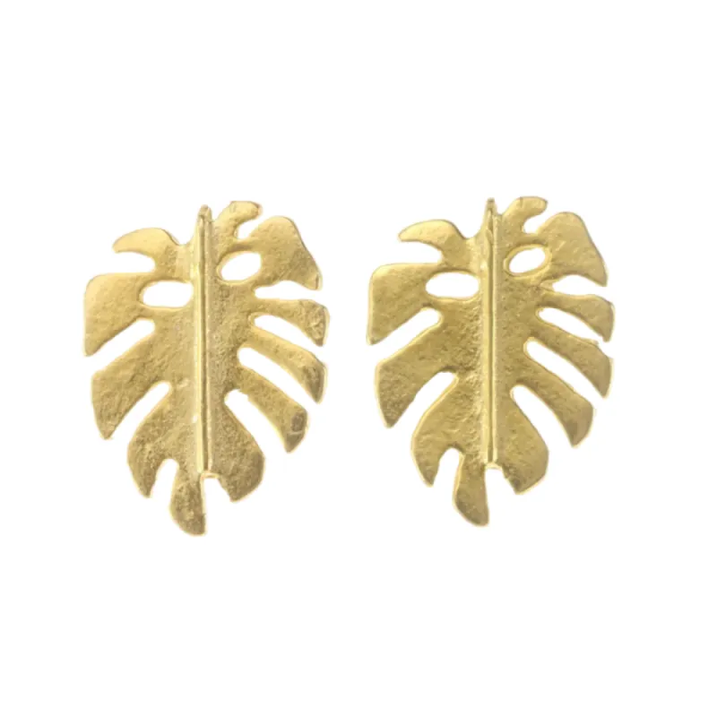 Mini Monstera Studs sold by The Jewelry Edit
