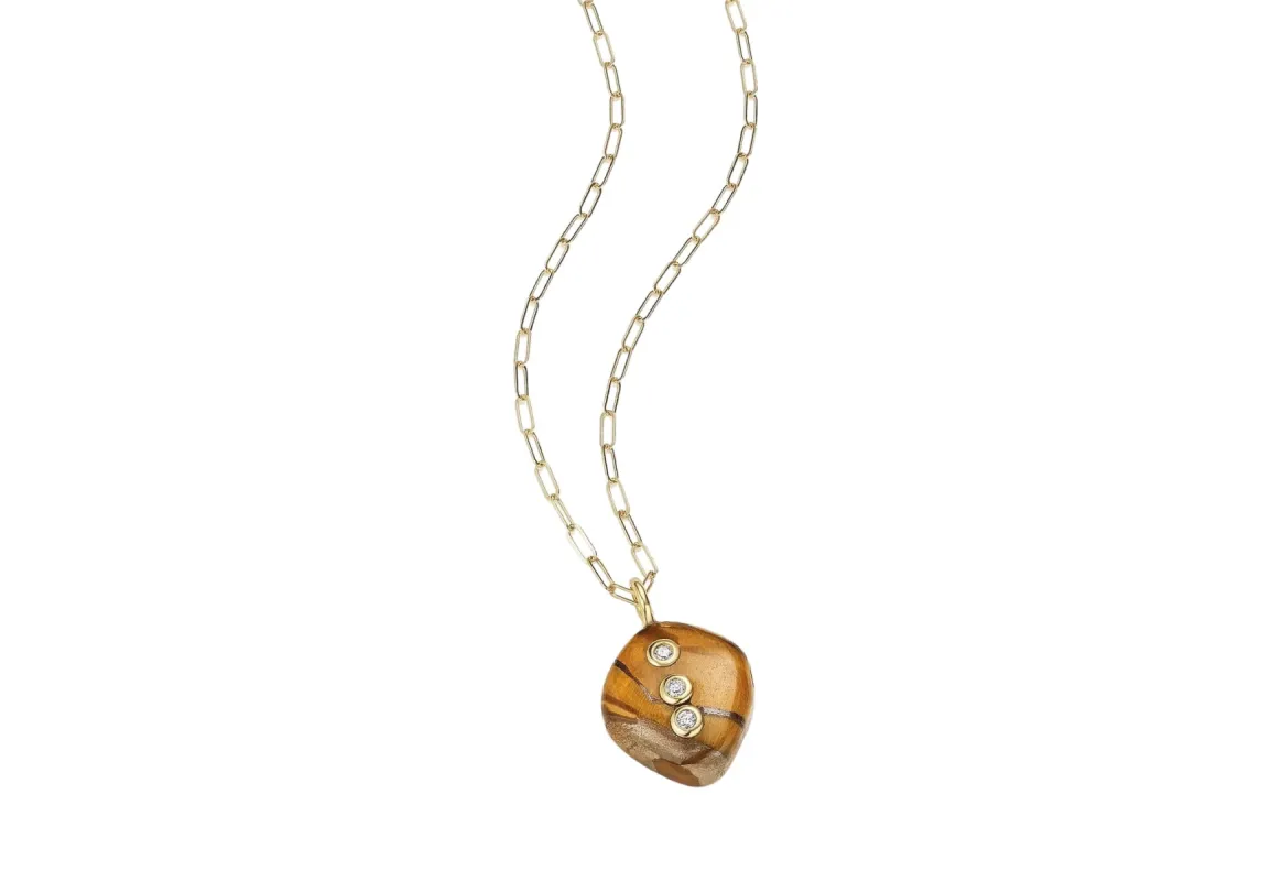 Starbursts Tiger's Eye and Diamond Pendant sold by The Jewelry Edit
