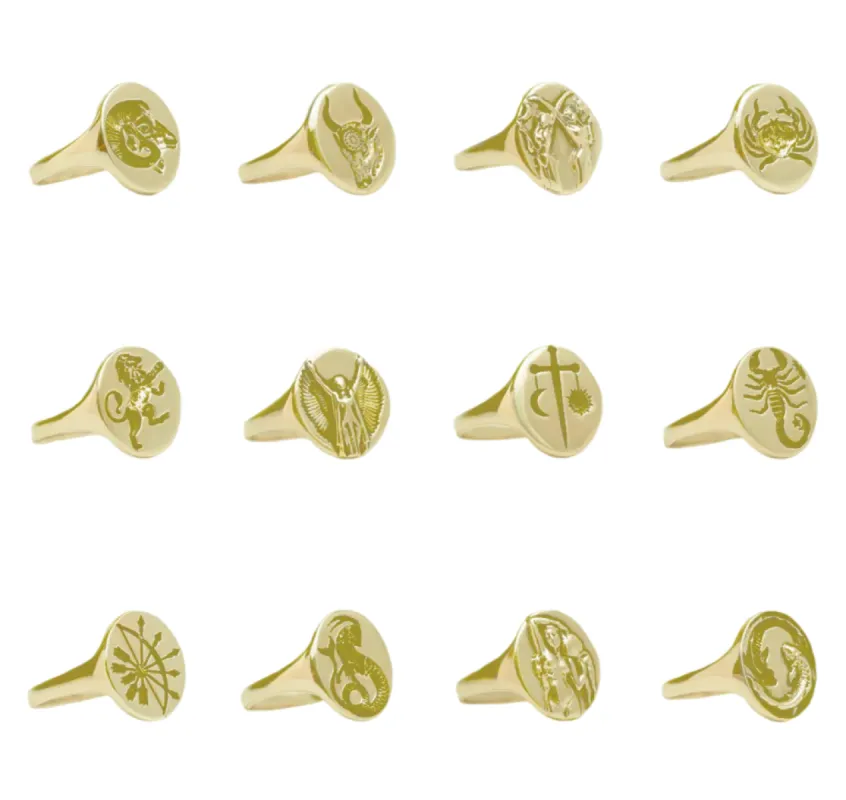 Zodiac Signet Ring In Gold sold by The Jewelry Edit