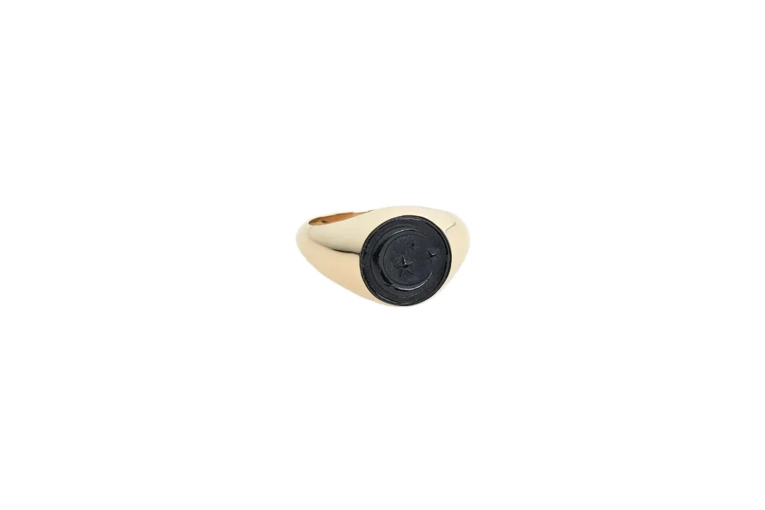 Moon and Stars Gold Signet Ring sold by The Jewelry Edit