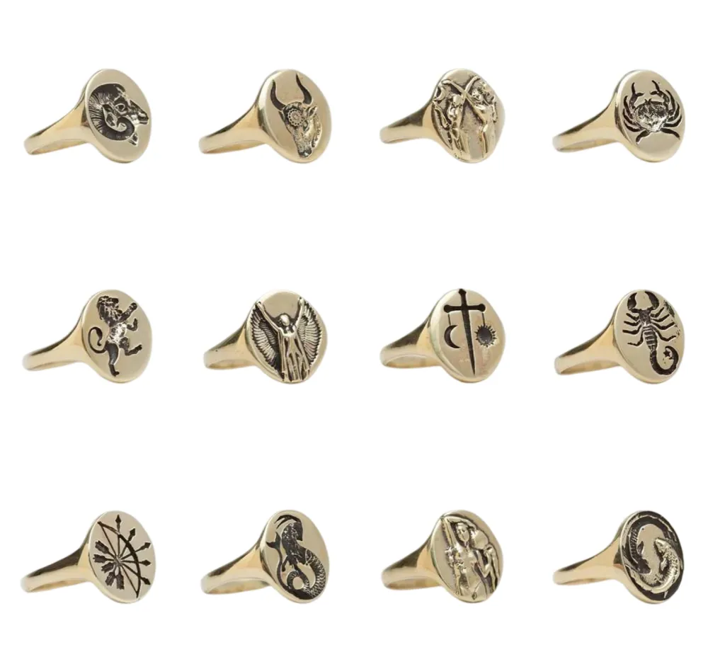 Zodiac Brass Signet Ring sold by The Jewelry Edit