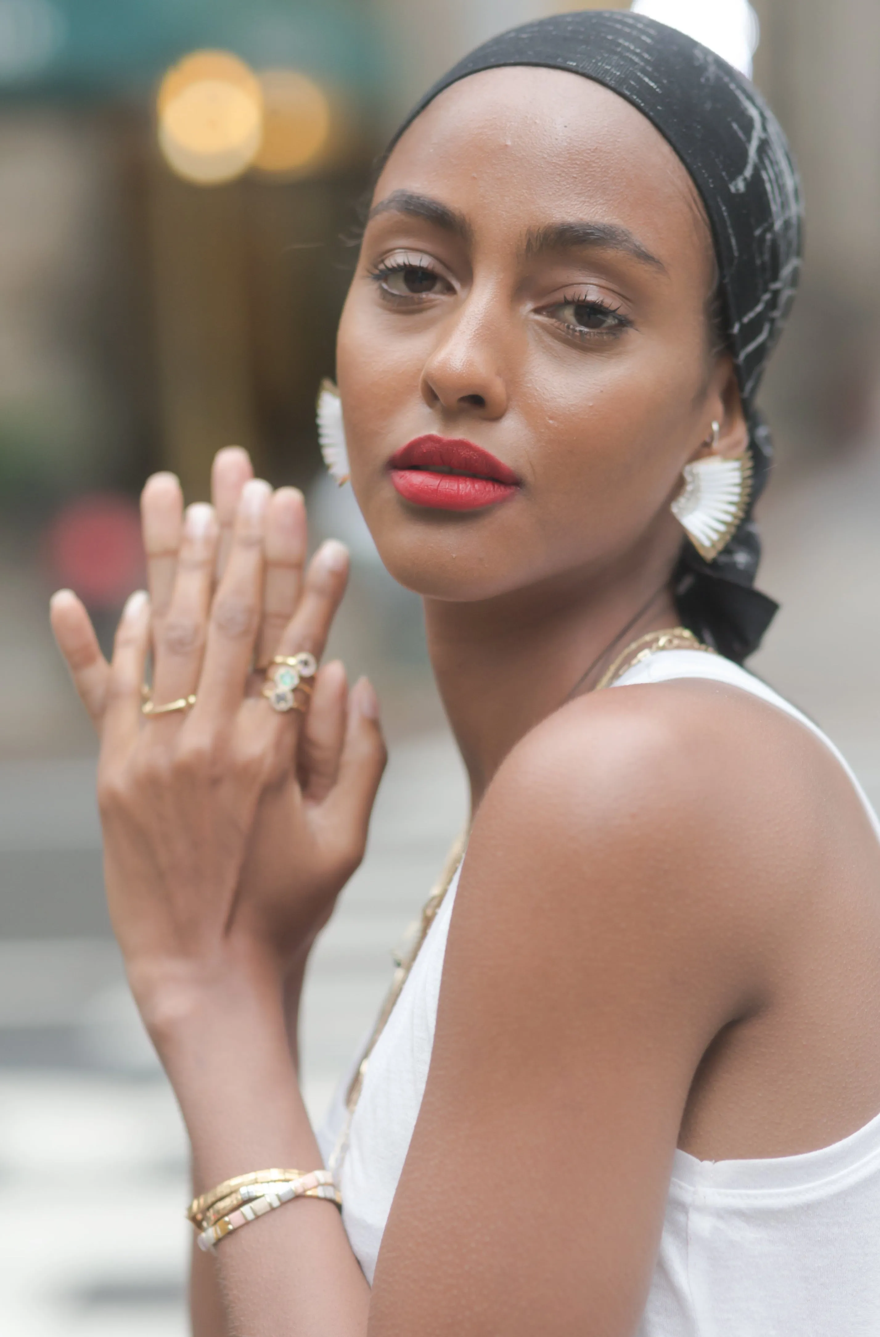 Mini Metallic Earrings White/Gold sold by The Jewelry Edit product image thumbnail 2