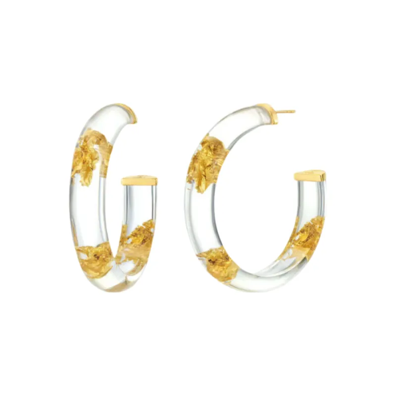 Gold Leaf Clear Lucite Hoops Medium sold by The Jewelry Edit