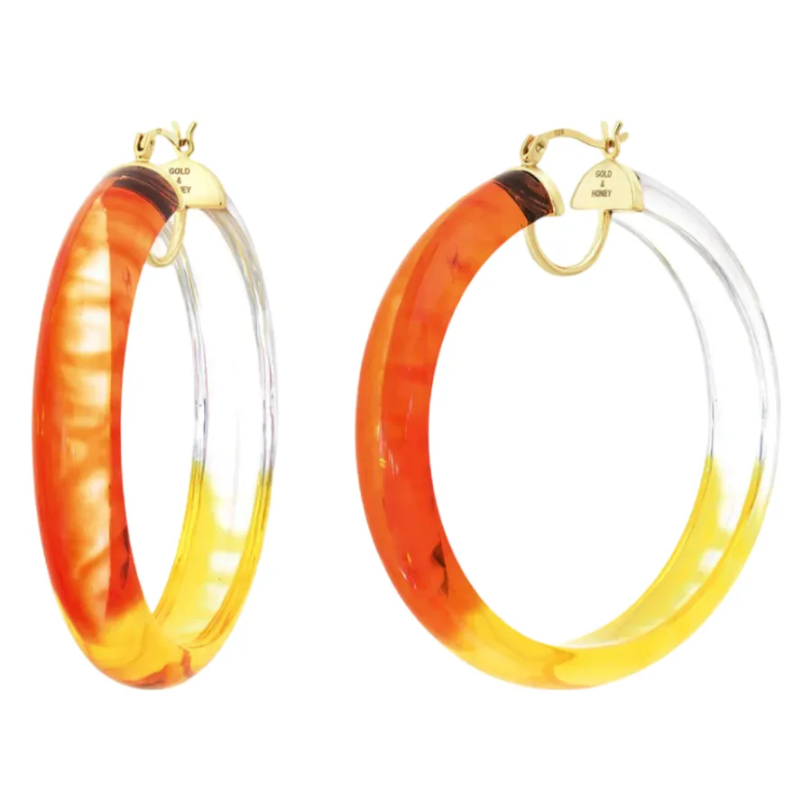 Tie-Dye Lucite Hoops in Red & Yellow sold by The Jewelry Edit