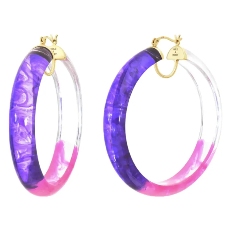 Tie-Dye Lucite Hoops in Purple & Pink sold by The Jewelry Edit