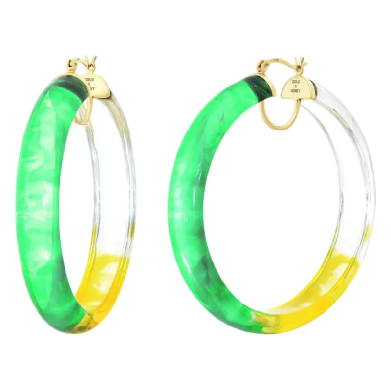 Tie-Dye Lucite Hoops in Green & Yellow sold by The Jewelry Edit