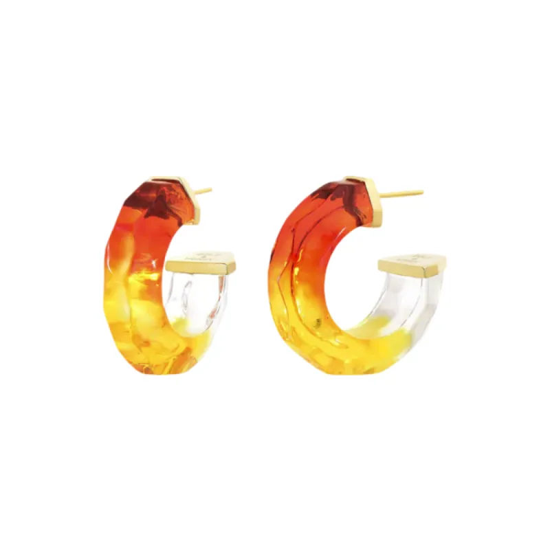 Petite Tie-Dye Lucite Hoops in Red & Yellow sold by The Jewelry Edit