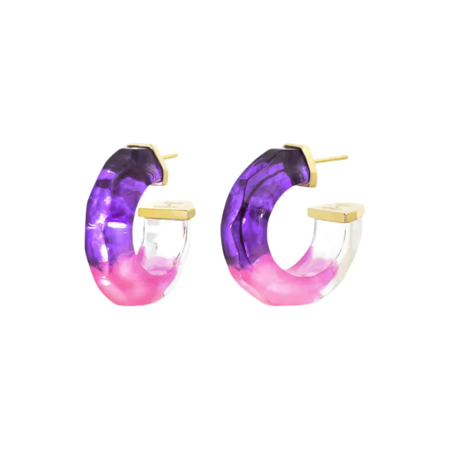 Petite Tie-Dye Lucite Hoops in Purple & Pink sold by The Jewelry Edit